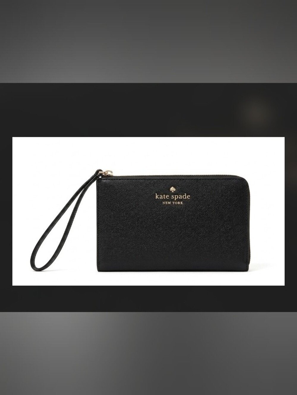 kate spade Large black wristlet with gold logo